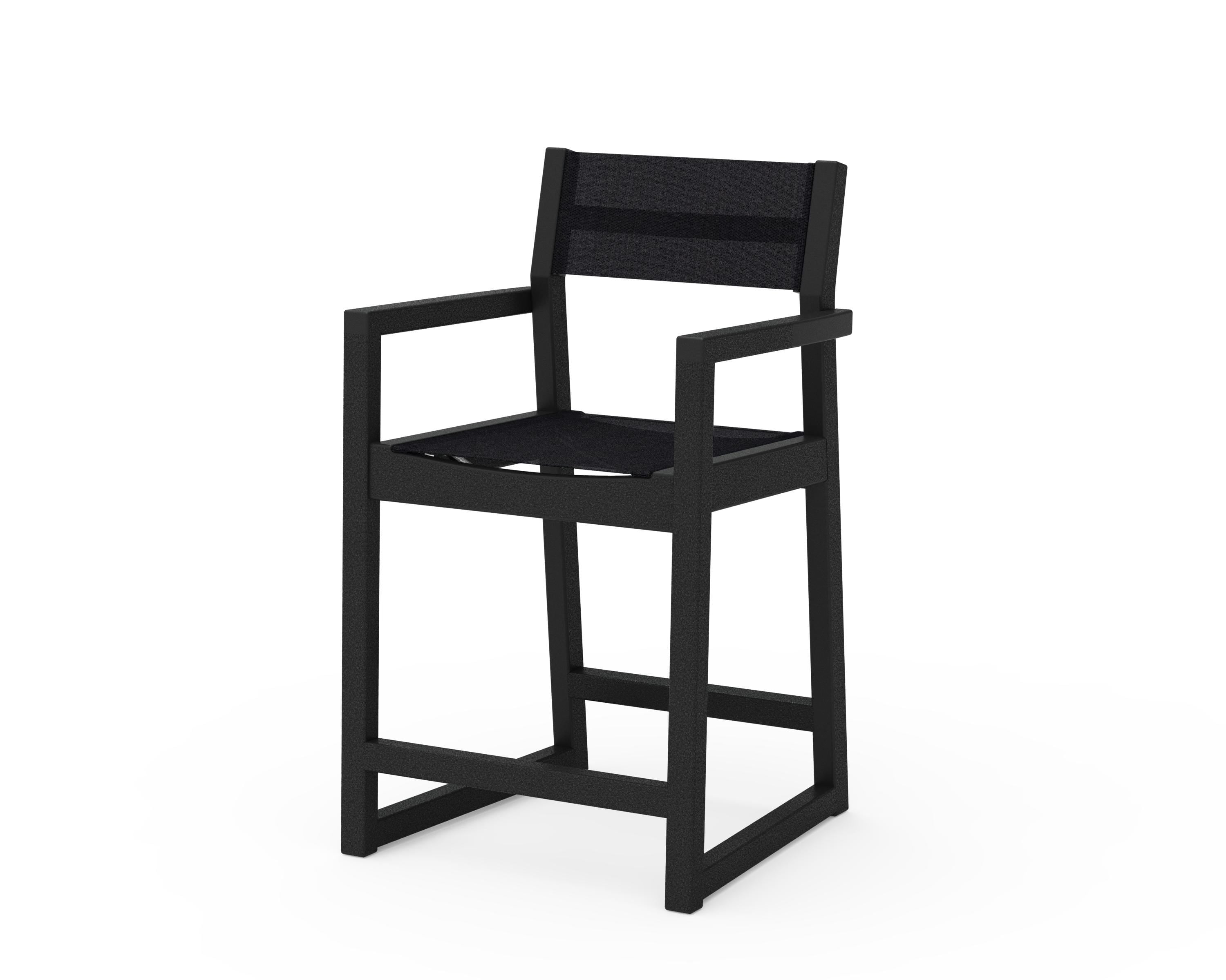 POLYWOOD® EDGE Sling Counter Arm Chair in Black / Black Sling