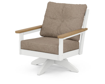 POLYWOOD® Vineyard Deep Seating Swivel Chair in White / Natural / Spiced Burlap