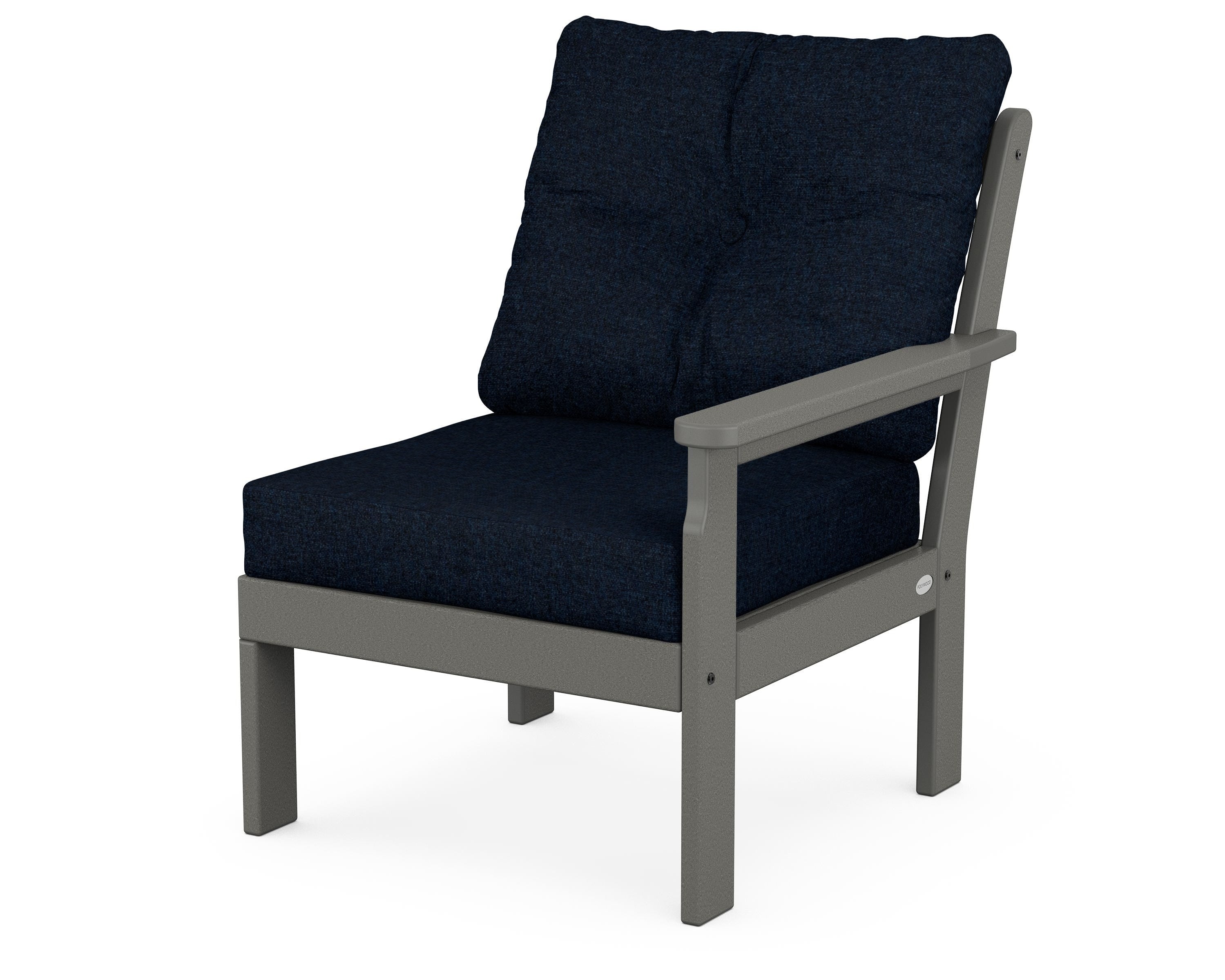 POLYWOOD® Vineyard Modular Right Arm Chair in Slate Grey / Marine Indigo