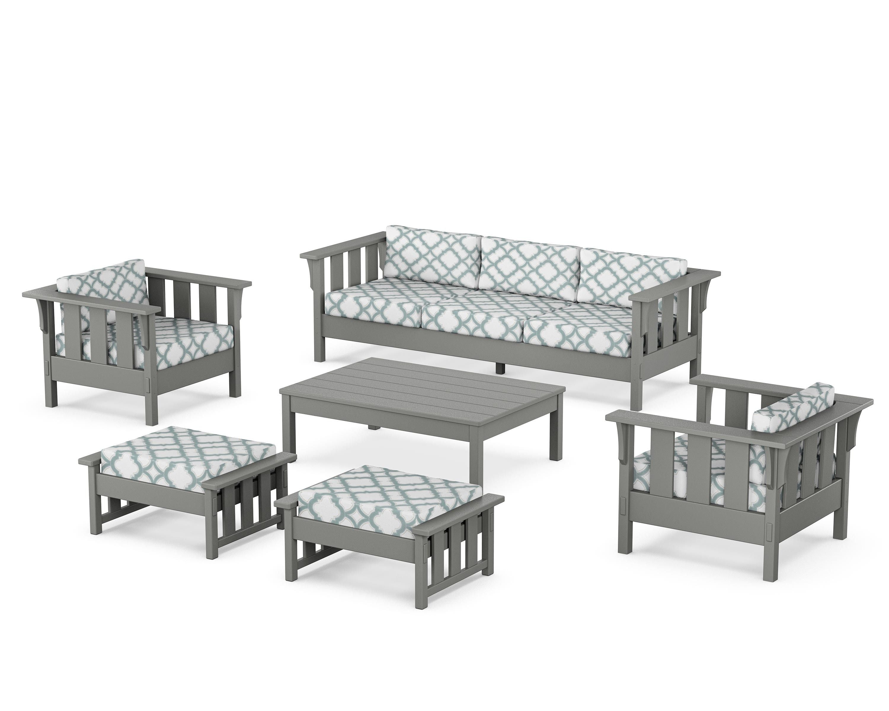 Martha Stewart by POLYWOOD® Acadia 6-Piece Lounge Sofa Set in Slate Grey / Trellis Glacier Spa