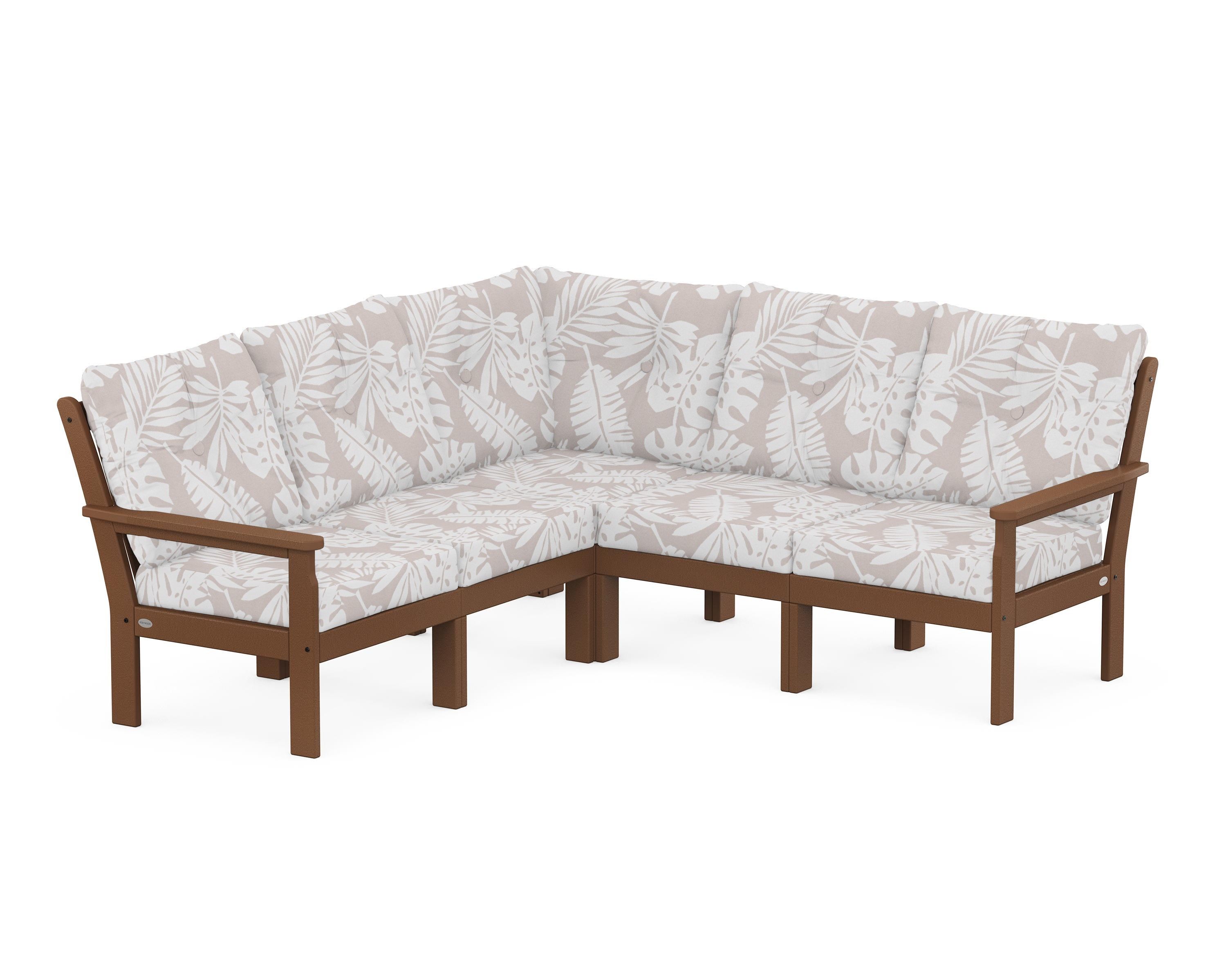 POLYWOOD® Vineyard 5-Piece Sectional in Teak / Leaf Dune Burlap