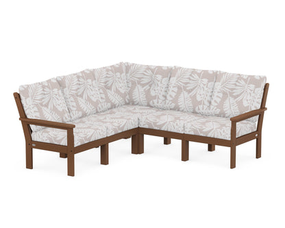 POLYWOOD® Vineyard 5-Piece Sectional in Teak / Leaf Dune Burlap