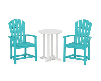POLYWOOD® Palm Coast 3-Piece Round Farmhouse Bistro Dining Set in Aruba / White