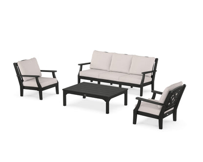 Martha Stewart by POLYWOOD® Chinoiserie 4-Piece Deep Seating Set with Sofa in Black / Dune Burlap