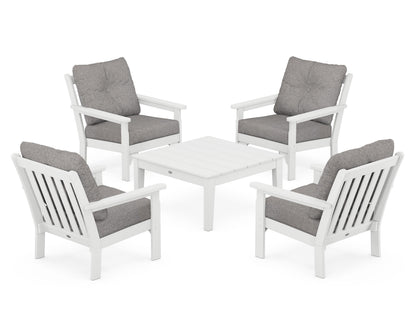 POLYWOOD® Vineyard 5-Piece Deep Seating Conversation Set in White / Grey Mist