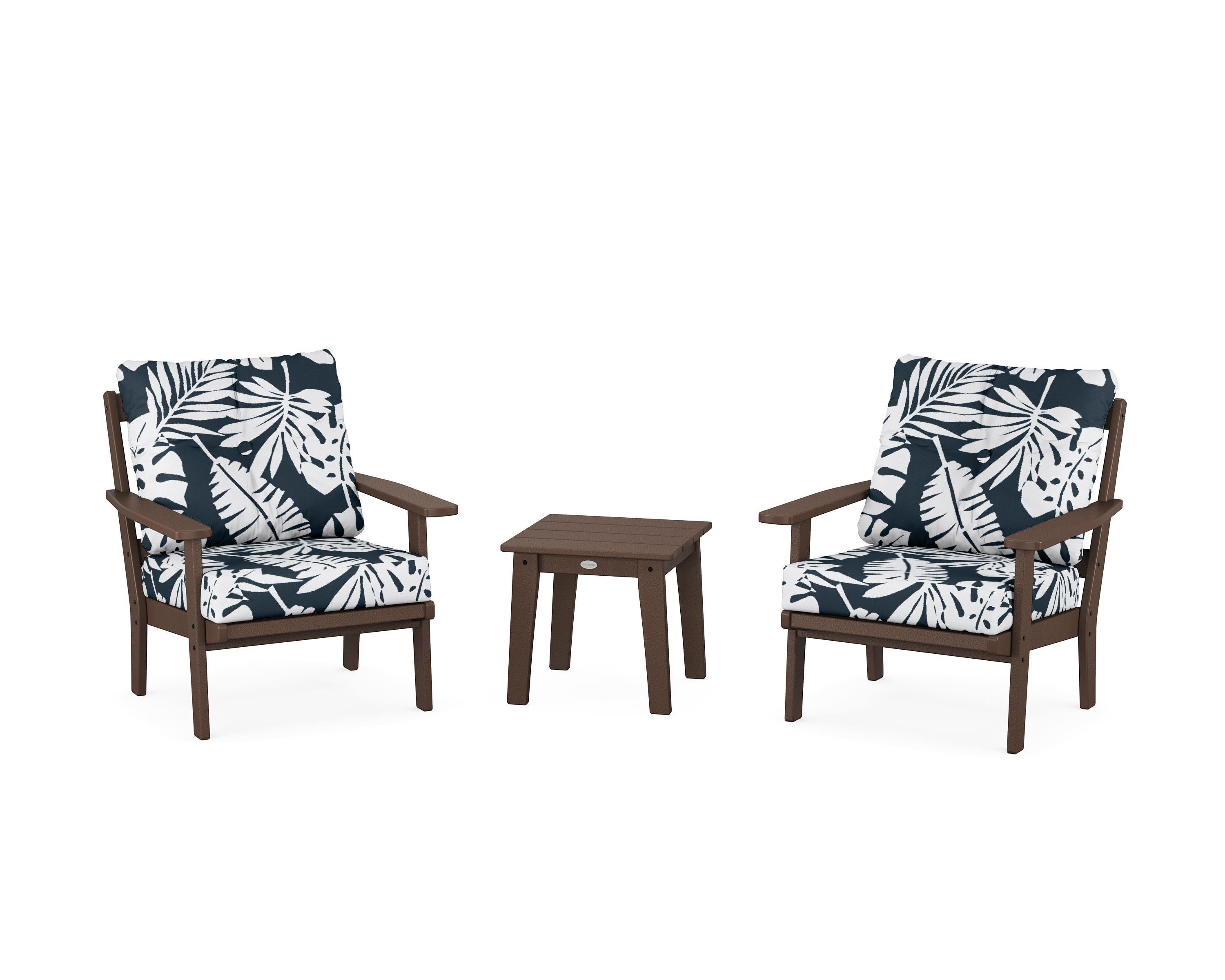 POLYWOOD® Prairie 3-Piece Deep Seating Set in Mahogany / Leaf Marine Indigo