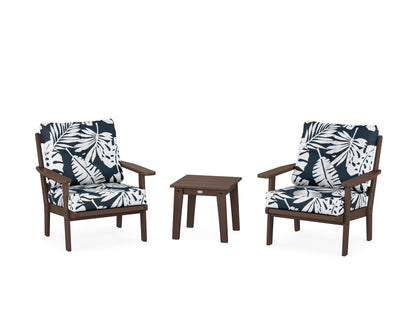 POLYWOOD® Prairie 3-Piece Deep Seating Set in Mahogany / Leaf Marine Indigo