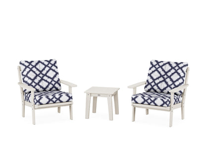 POLYWOOD® Oxford 3-Piece Deep Seating Set in Sand / Trellis Navy
