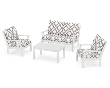 POLYWOOD® Braxton 4-Piece Deep Seating Chair Set in White / Trellis Grey Mist