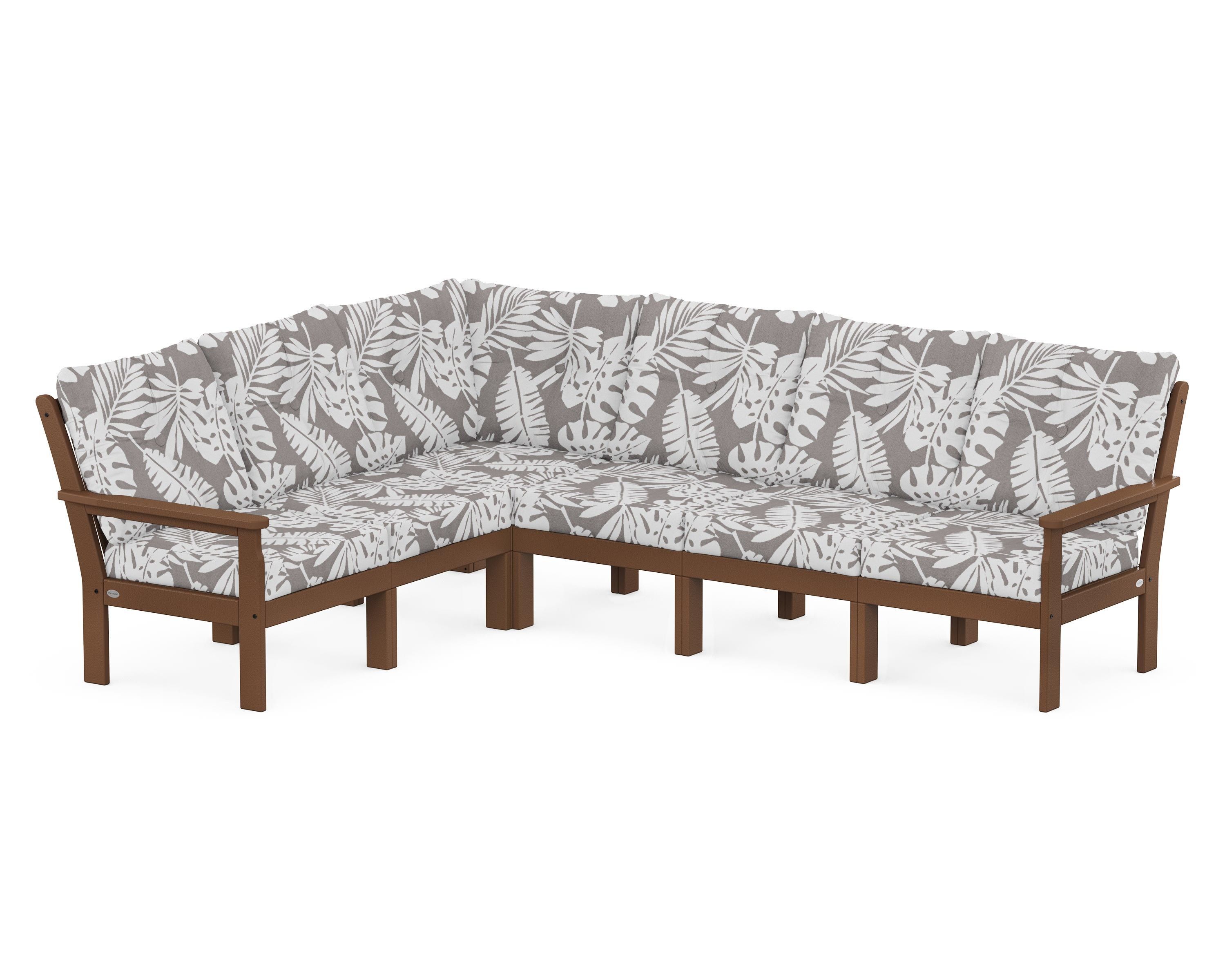 POLYWOOD® Vineyard 6-Piece Sectional in Teak / Leaf Grey Mist