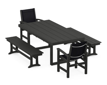 POLYWOOD® Coastal 5-Piece Dining Set with Trestle Legs in Black / Black Sling