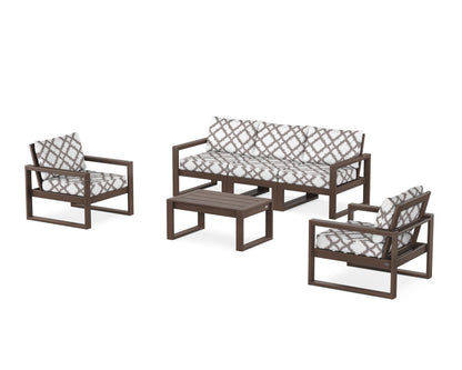 POLYWOOD® EDGE Sectional 4-Piece Deep Seating Set with Sofa in Mahogany / Trellis Grey Mist