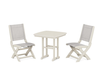 POLYWOOD® Coastal Folding Side Chair 3-Piece Dining Set in Sand / Parchment Sling