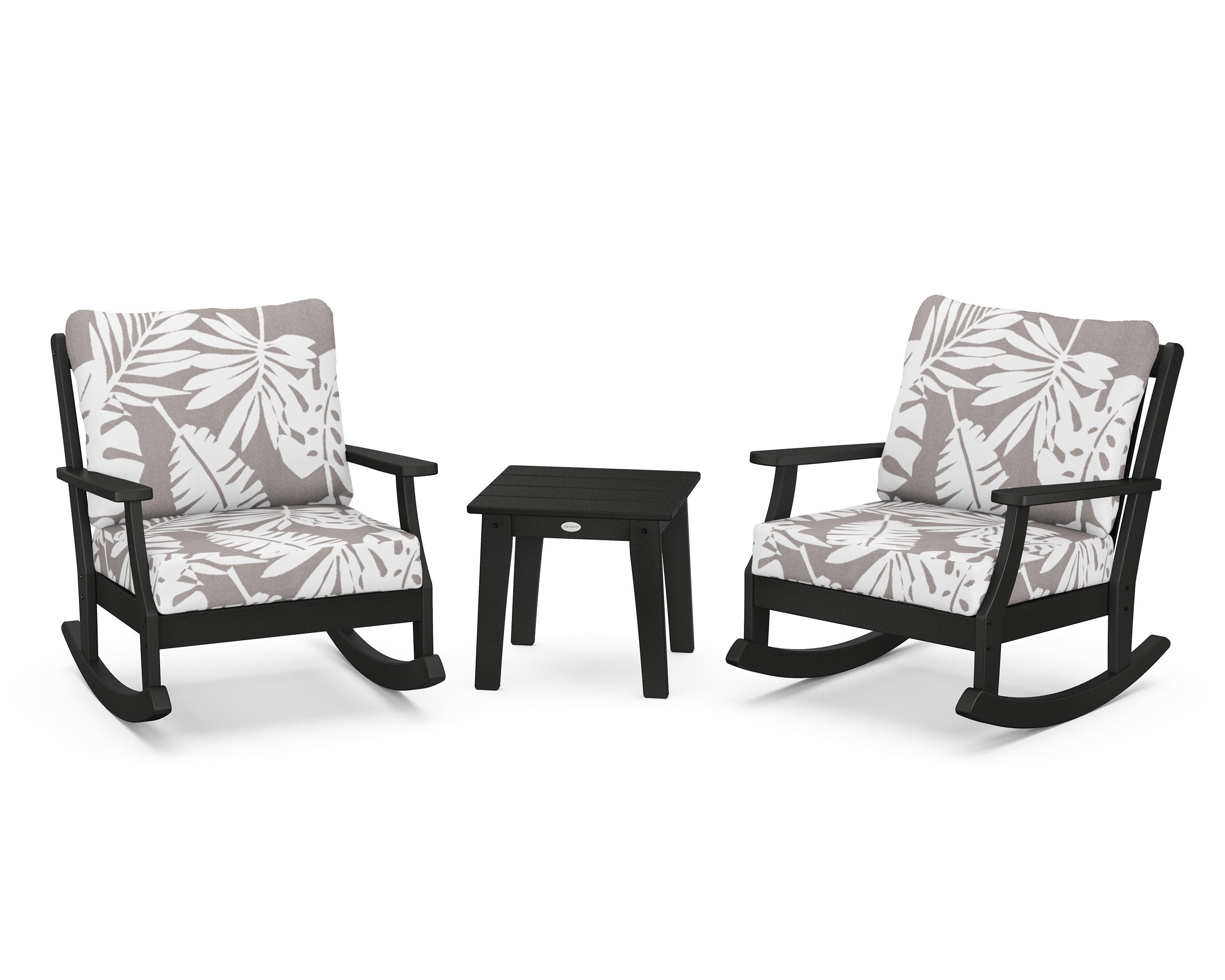 POLYWOOD® Braxton 3-Piece Deep Seating Rocker Set in Black / Leaf Grey Mist