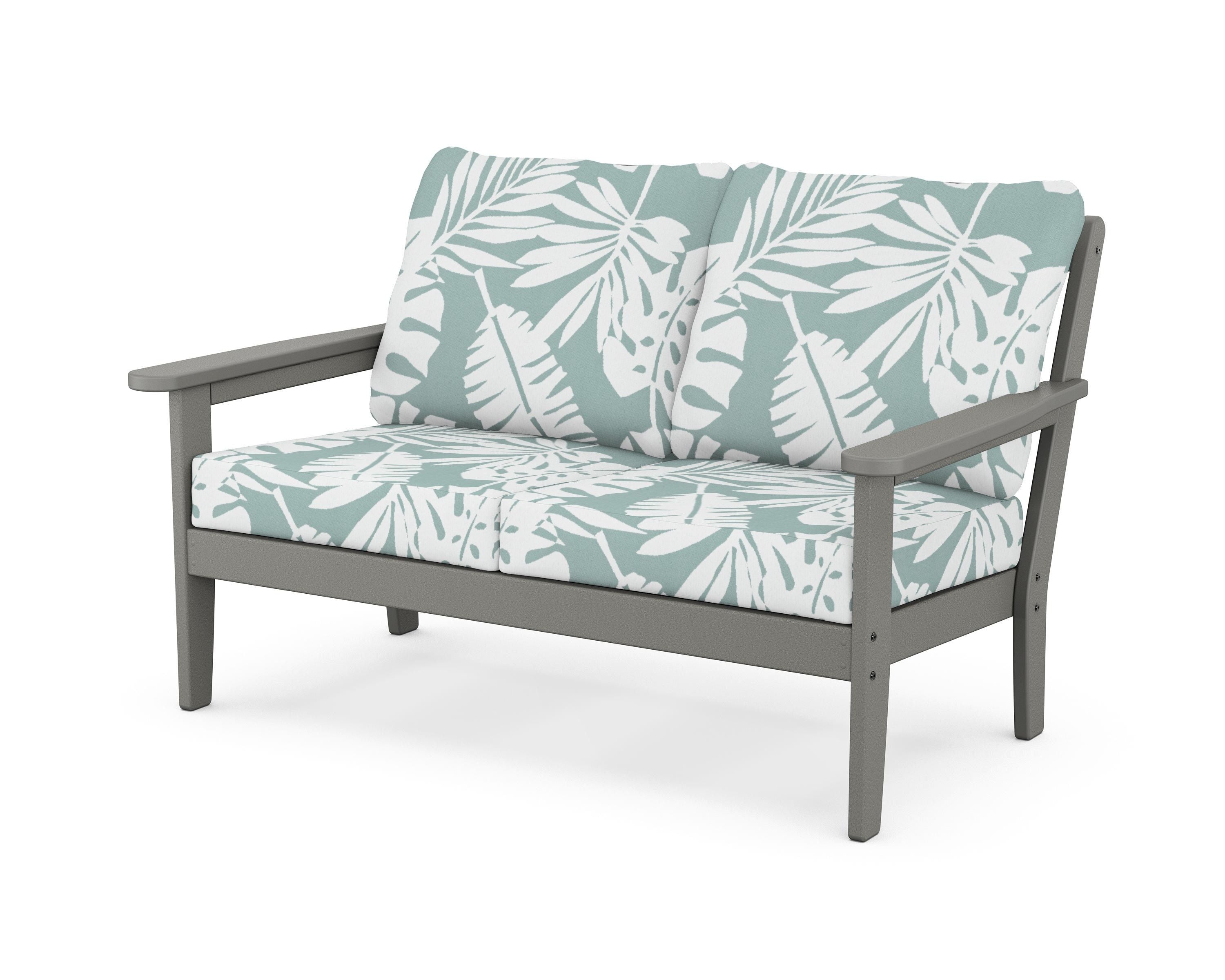 Country Living Cottage Deep Seating Loveseat in Slate Grey / Leaf Glacier Spa