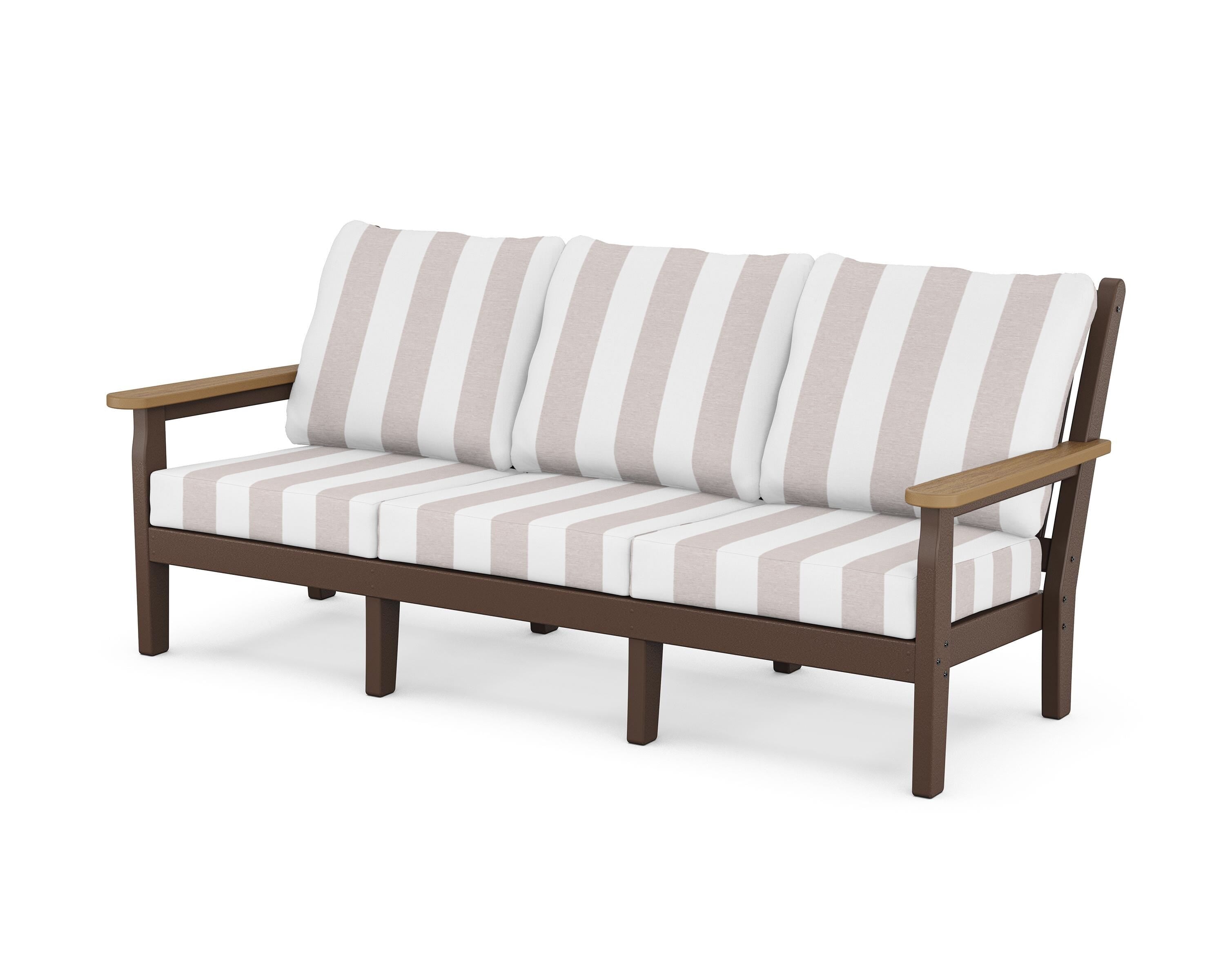 POLYWOOD® Chippendale Deep Seating Sofa in Mahogany / Natural / Cabana Stripe Dune Burlap