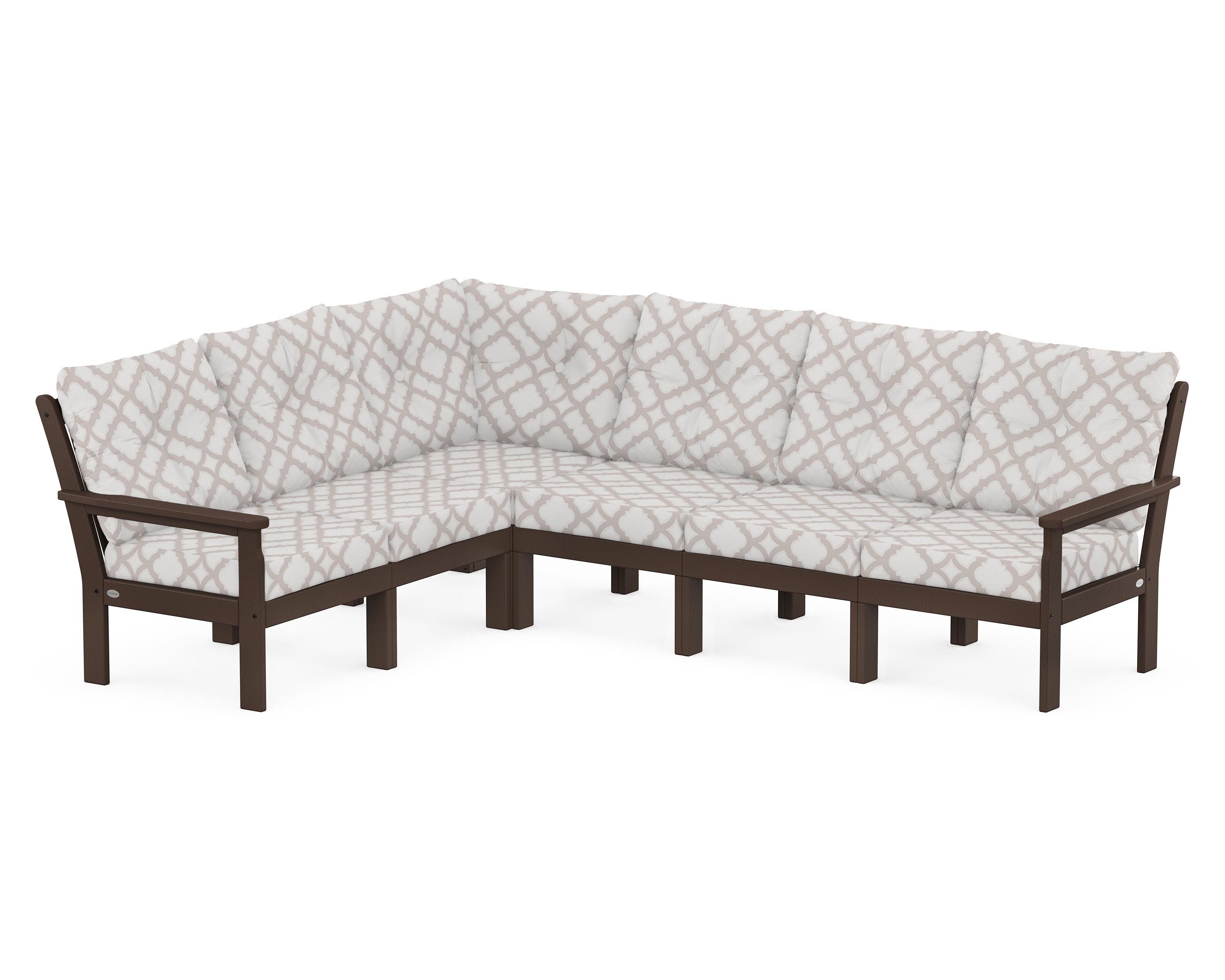 POLYWOOD® Vineyard 6-Piece Sectional in Mahogany / Trellis Dune Burlap