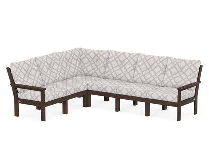 POLYWOOD® Vineyard 6-Piece Sectional in Mahogany / Trellis Dune Burlap