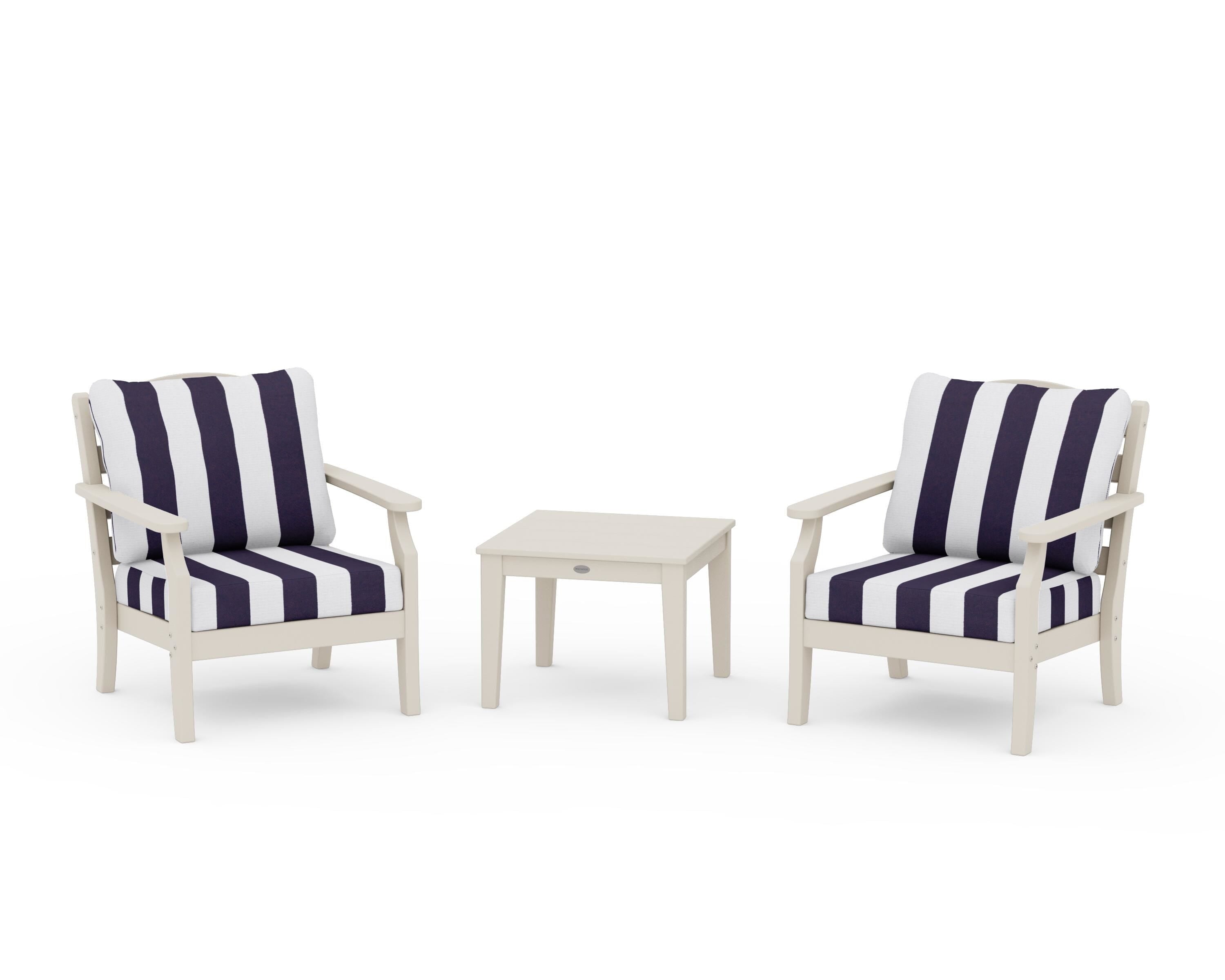 Draper James™ by  POLYWOOD® Savannah 3-Piece Deep Seating Set in Sand / Cabana Stripe Navy