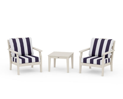 Draper James™ by  POLYWOOD® Savannah 3-Piece Deep Seating Set in Sand / Cabana Stripe Navy