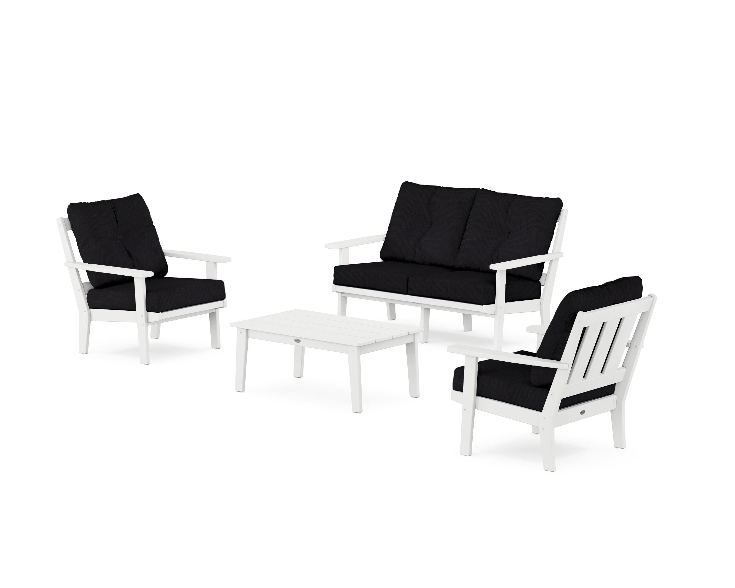 POLYWOOD® Oxford 4-Piece Deep Seating Set with Loveseat in White / Midnight Linen