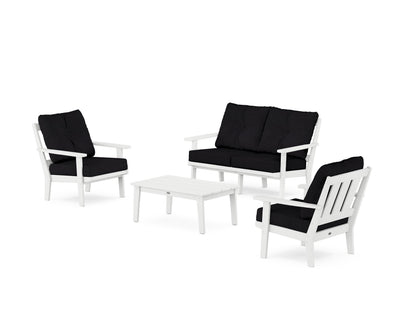 POLYWOOD® Oxford 4-Piece Deep Seating Set with Loveseat in White / Midnight Linen