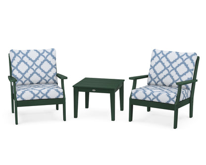 POLYWOOD® Braxton 3-Piece Deep Seating Set in Green / Trellis Sky Blue