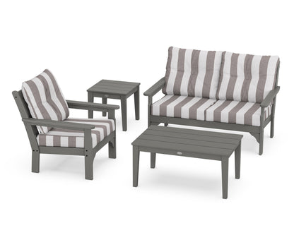 POLYWOOD® Vineyard 4-Piece Deep Seating Set in Slate Grey / Cabana Stripe Grey Mist