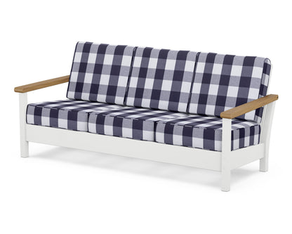 POLYWOOD® Harbour Deep Seating Sofa in White / Natural / Buffalo Plaid Navy