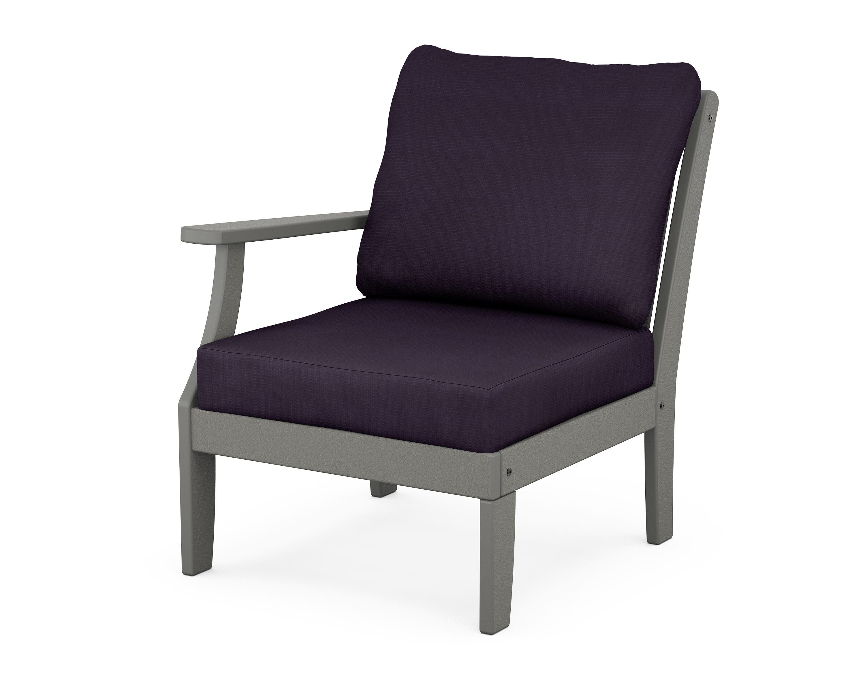 POLYWOOD® Braxton Modular Left Arm Chair in Slate Grey / Navy Linen