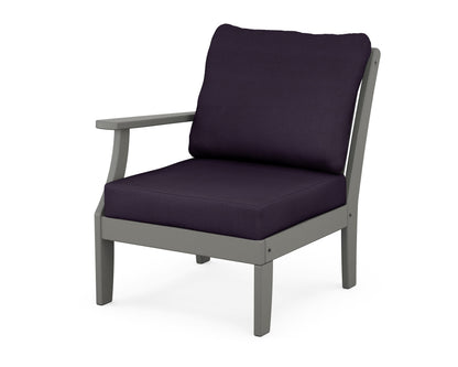 POLYWOOD® Braxton Modular Left Arm Chair in Slate Grey / Navy Linen