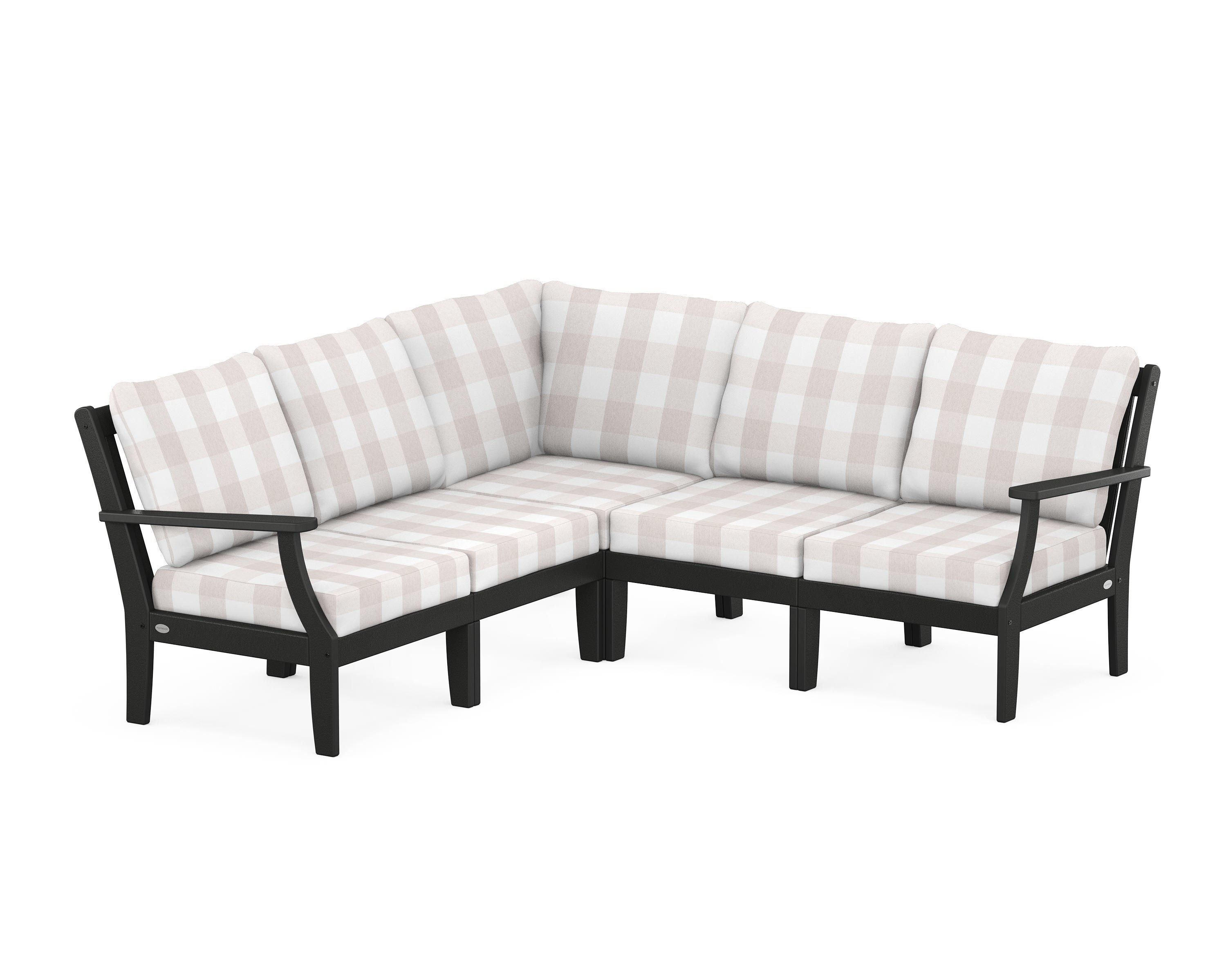 POLYWOOD® Braxton Modular 5-Piece Deep Seating Set in Black / Buffalo Plaid Dune Burlap