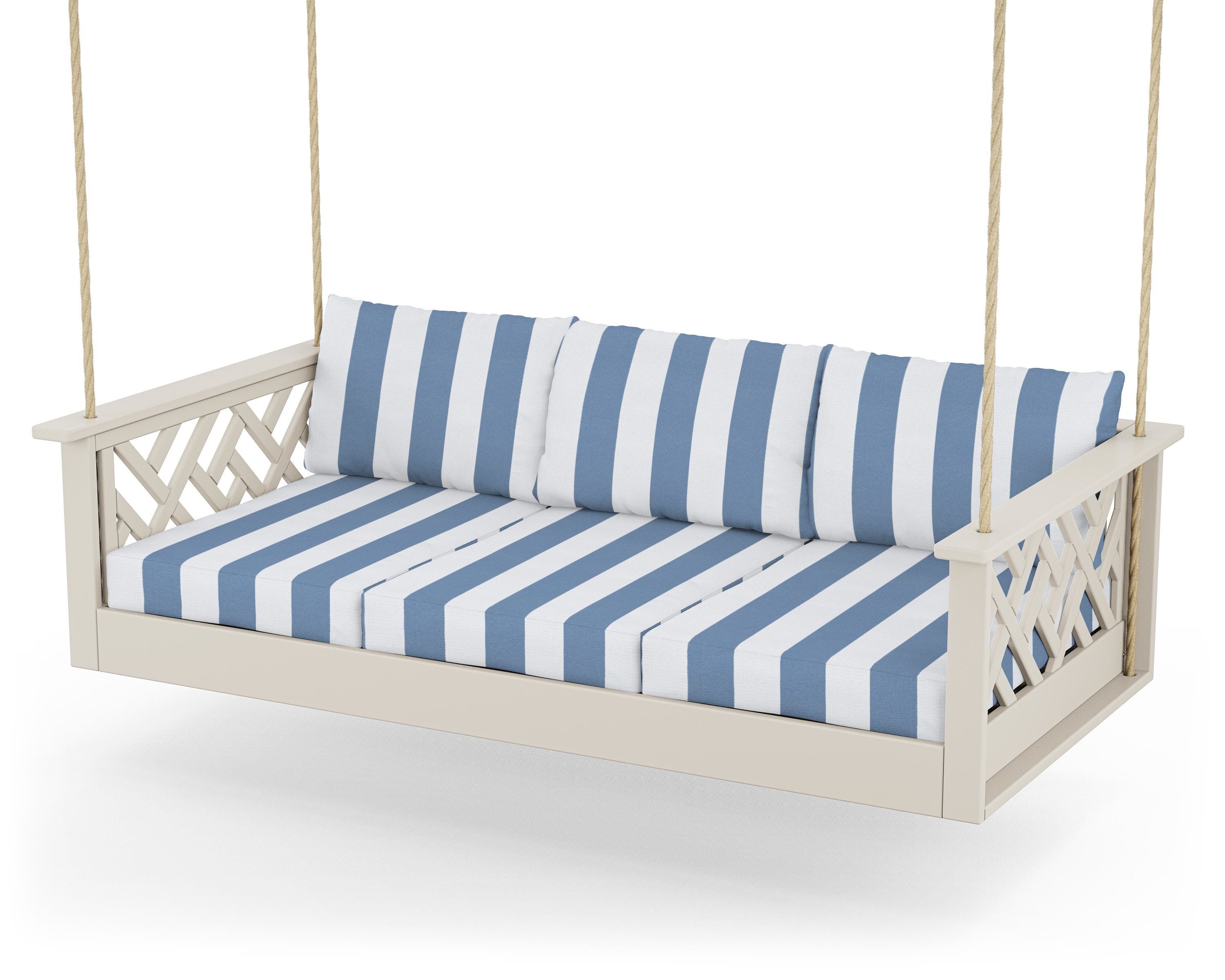 POLYWOOD® Chippendale Daybed Swing in Sand / Cabana Stripe Sky Blue