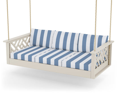 POLYWOOD® Chippendale Daybed Swing in Sand / Cabana Stripe Sky Blue