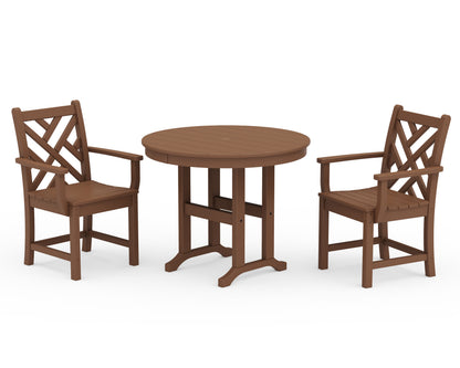 POLYWOOD® Chippendale 3-Piece Round Dining Set in Teak