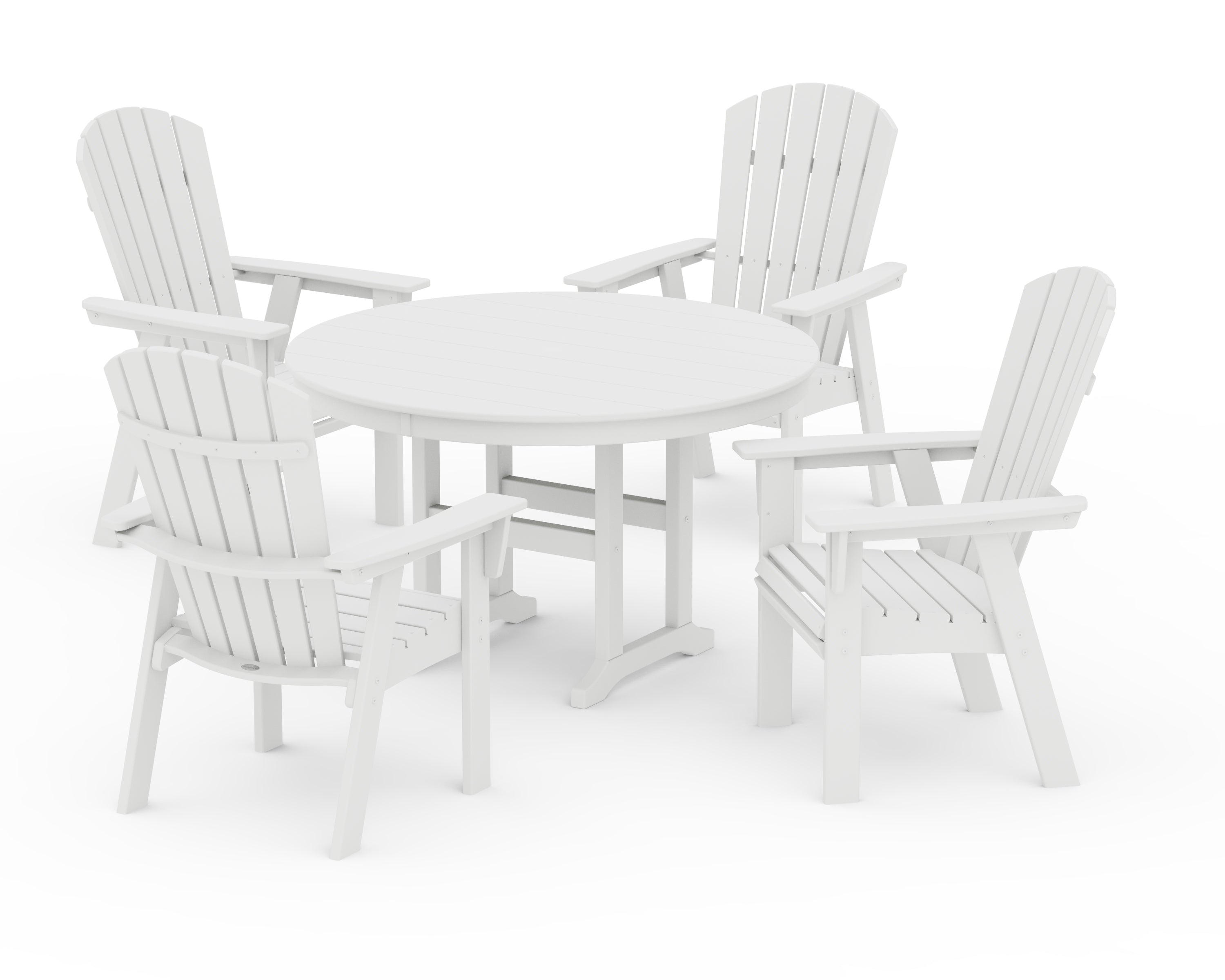 POLYWOOD® Nautical Adirondack 5-Piece Round Farmhouse Dining Set in White