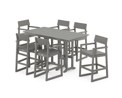 POLYWOOD® EDGE Arm Chair 7-Piece Farmhouse Bar Set in Slate Grey