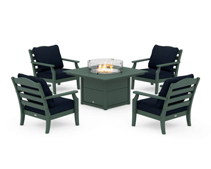 Draper James™ by  POLYWOOD® Savannah 5-Piece Deep Seating Set with Fire Pit Table in Green / Marine Indigo