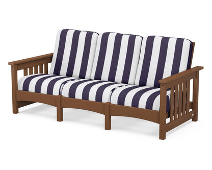 POLYWOOD® Club Mission Sofa in Teak / Cabana Stripe Navy