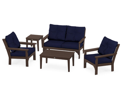 POLYWOOD® Vineyard 5-Piece Deep Seating Set in Mahogany / Navy