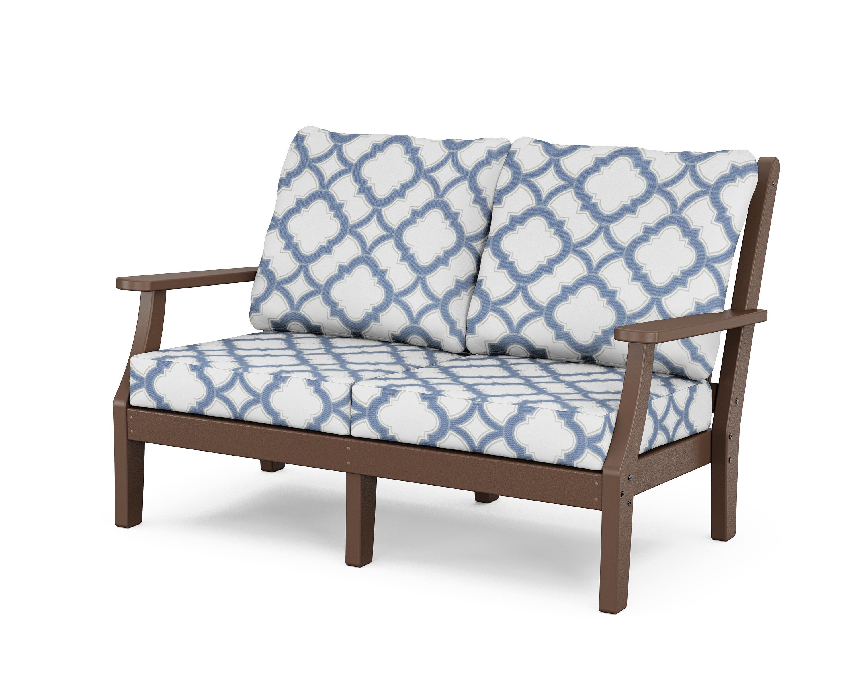 Country Living Wovendale Deep Seating Loveseat in Mahogany / Trellis Sky Blue