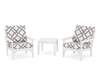 POLYWOOD® Vineyard 3-Piece Deep Seating Set in White / Trellis Grey Mist
