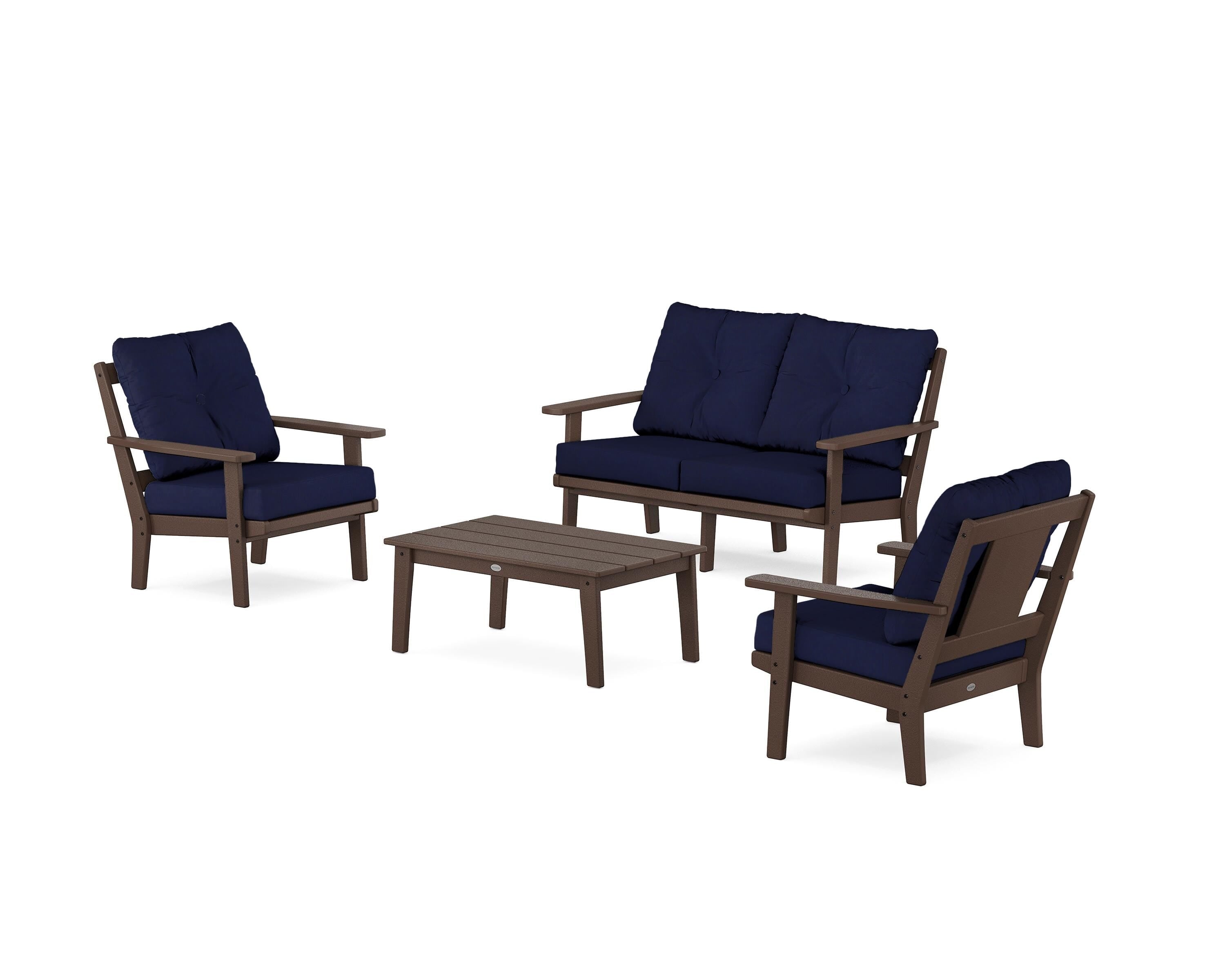 POLYWOOD® Prairie 4-Piece Deep Seating Set with Loveseat in Mahogany / Navy