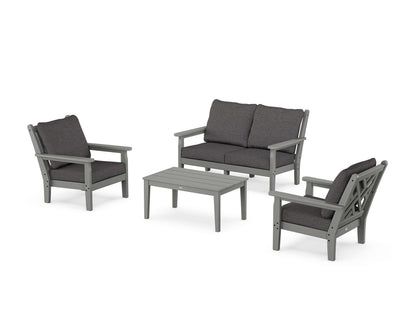 POLYWOOD® Chippendale 4-Piece Deep Seating Set with Loveseat in Slate Grey / Ash Charcoal
