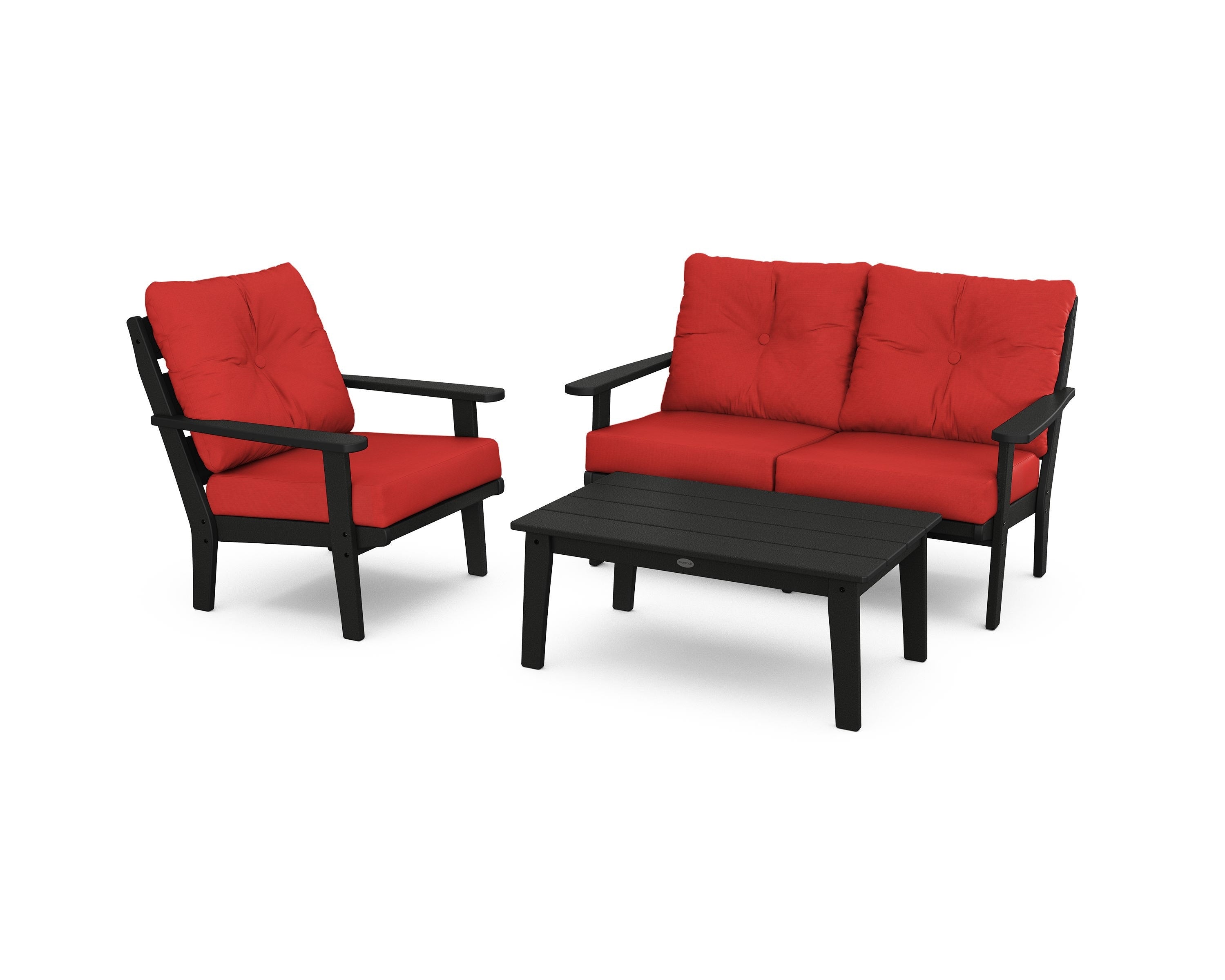 POLYWOOD® Lakeside 3-Piece Deep Seating Set in Black / Crimson Linen