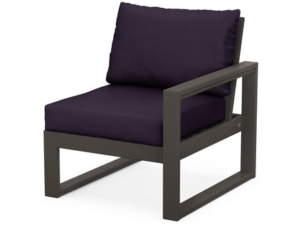 POLYWOOD® EDGE Modular Right Arm Chair in Vintage Coffee / Navy Linen