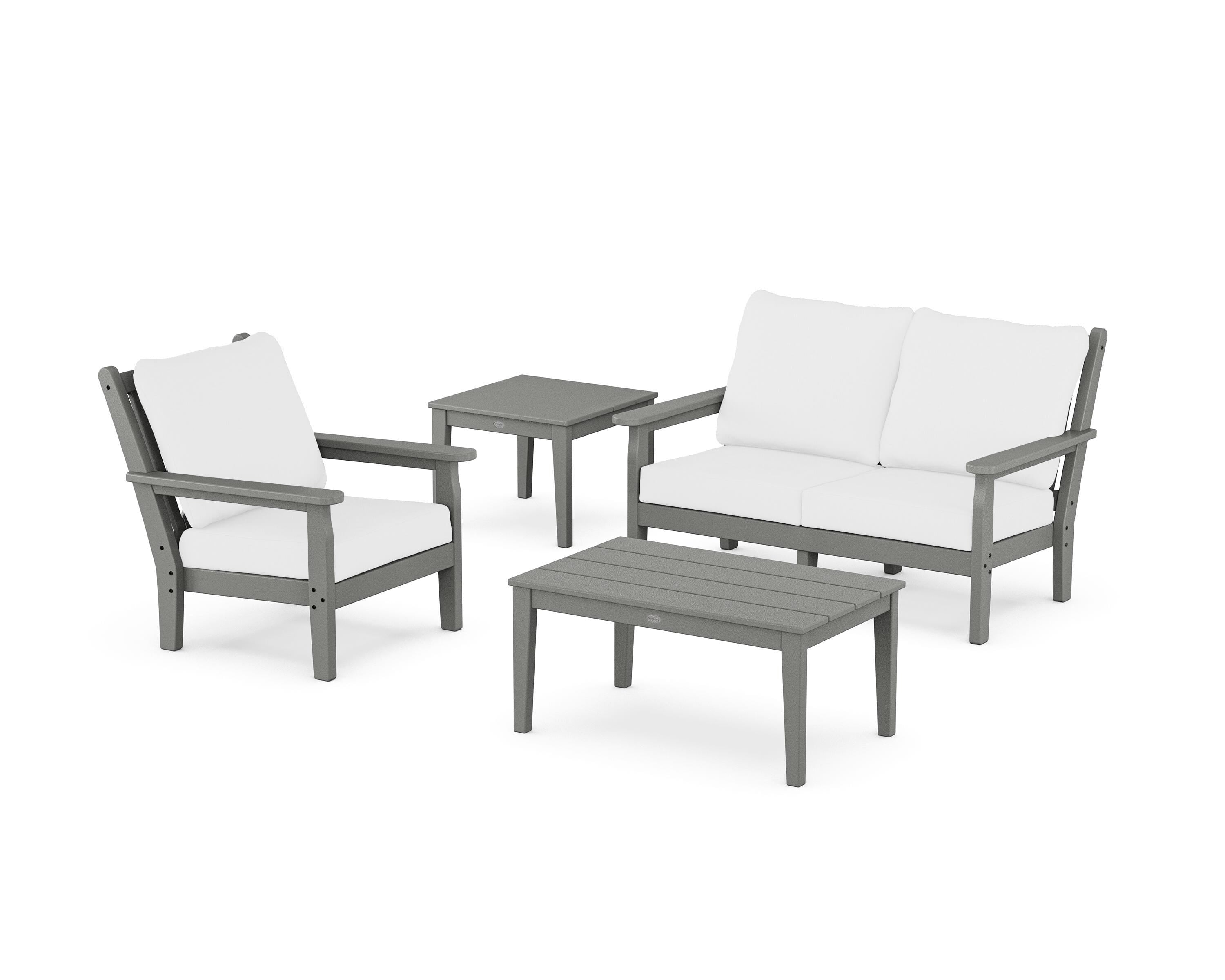 POLYWOOD® Chippendale 4-Piece Deep Seating Set in Slate Grey / Natural