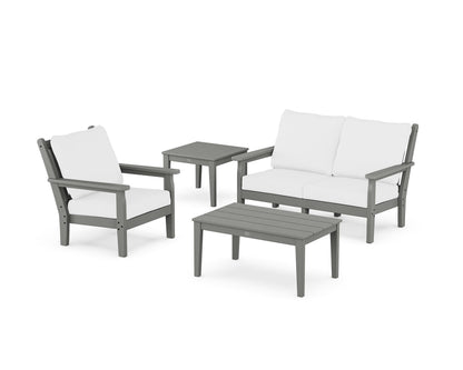 POLYWOOD® Chippendale 4-Piece Deep Seating Set in Slate Grey / Natural