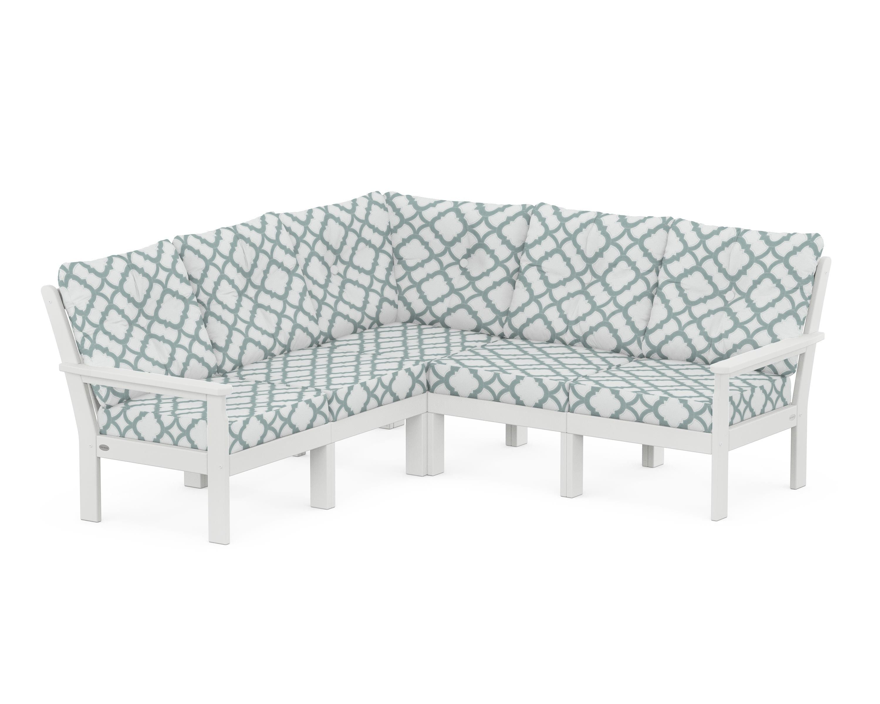 POLYWOOD® Vineyard 5-Piece Sectional in White / Trellis Glacier Spa