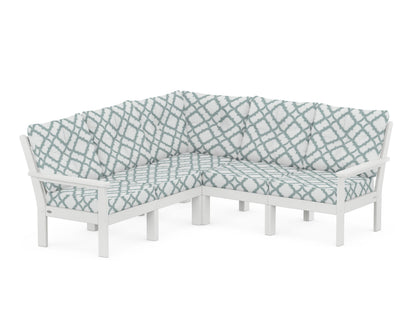 POLYWOOD® Vineyard 5-Piece Sectional in White / Trellis Glacier Spa
